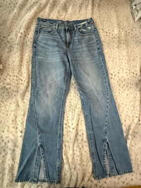 American Eagle Split Hem Jeans Size 8 Short High Rise Flare Raw Hem Denim